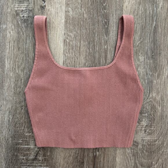 Babaton Tops - Aritzia Babaton Sculpt Knit Square Neck Cropped Tank Mauve Pink - Size: Small